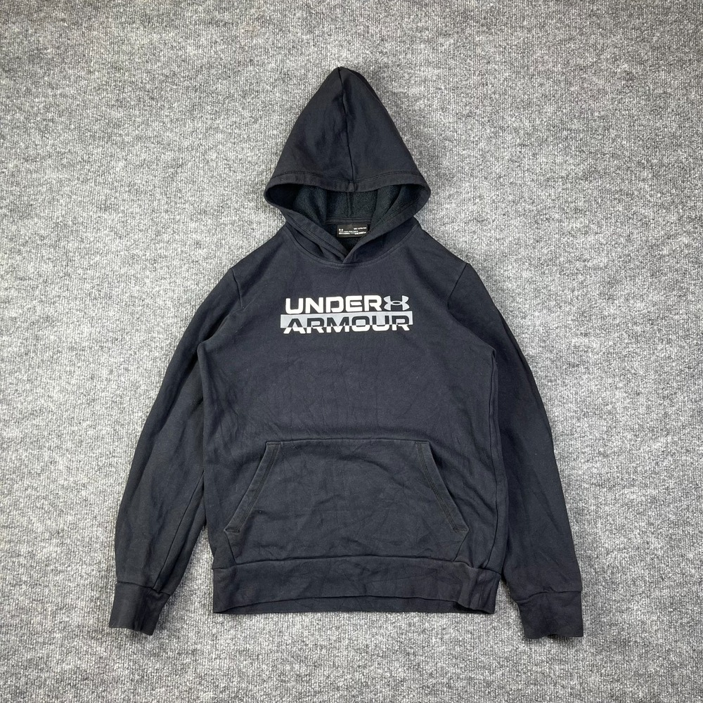 Under Armour Hoodie Youth XL Black Cotton Fleece Lined Coldgear Loose Fit Trail